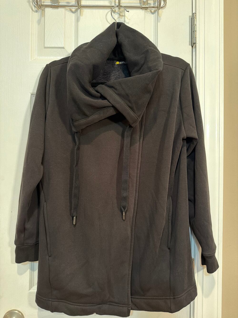 Zella Black Cowl Neck Fleece Lined S Asymmetrical Zip Athleisure